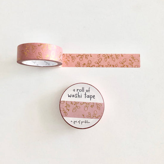 Load image into Gallery viewer, Rose Pink Gold Foil Floral Washi Tape
