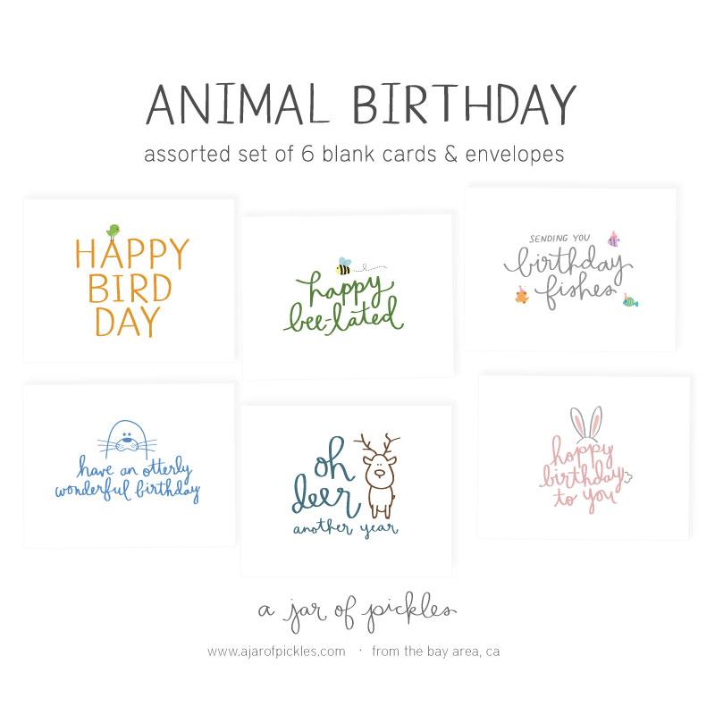Load image into Gallery viewer, Animal Birthday Assorted Card Set assorted card set A Jar of Pickles
