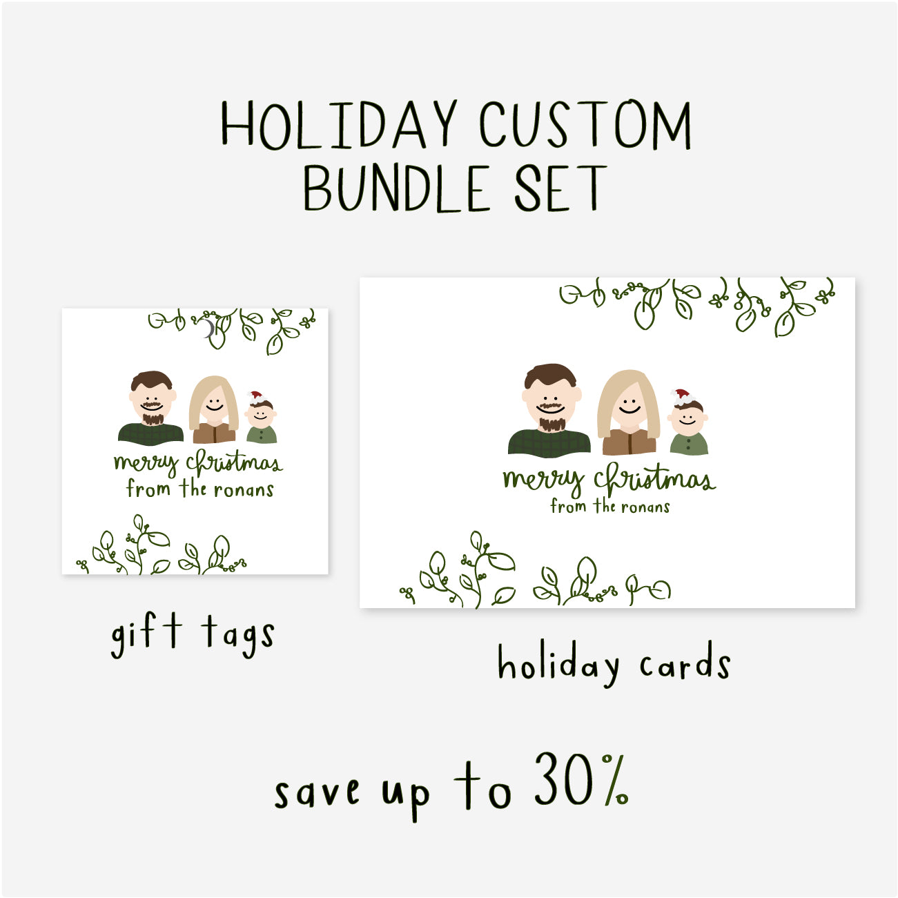 Custom Holiday: Family Portrait Gift Tags & Stationery Bundle
