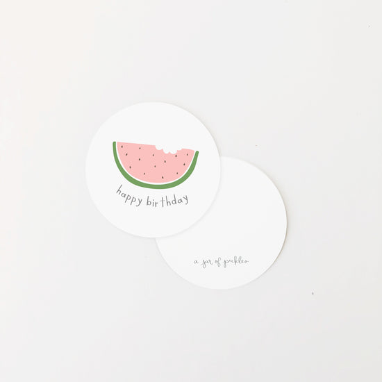 Happy Birthday Watermelon Mini Circle Flat Card Set of 10 flat card A Jar of Pickles